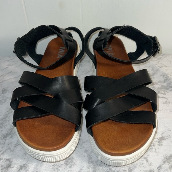 Mia Black Strap Sandals Ankle Straps Open Toe Casual - Picture 1 of 6